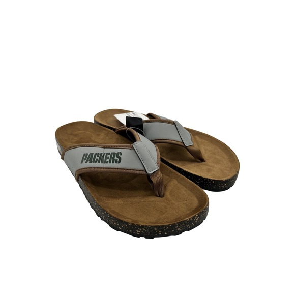 Green Bay Packers Sandals Shoes Mens Medium Brown Cork Flip Flop NFL Team FOCO - Picture 1 of 7